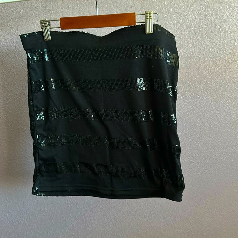 Black Striped Sequin Miniskirt